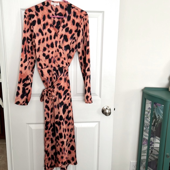 pink leopard wrap dress Leopard Maxi Wrap Dress in Blush + Cream